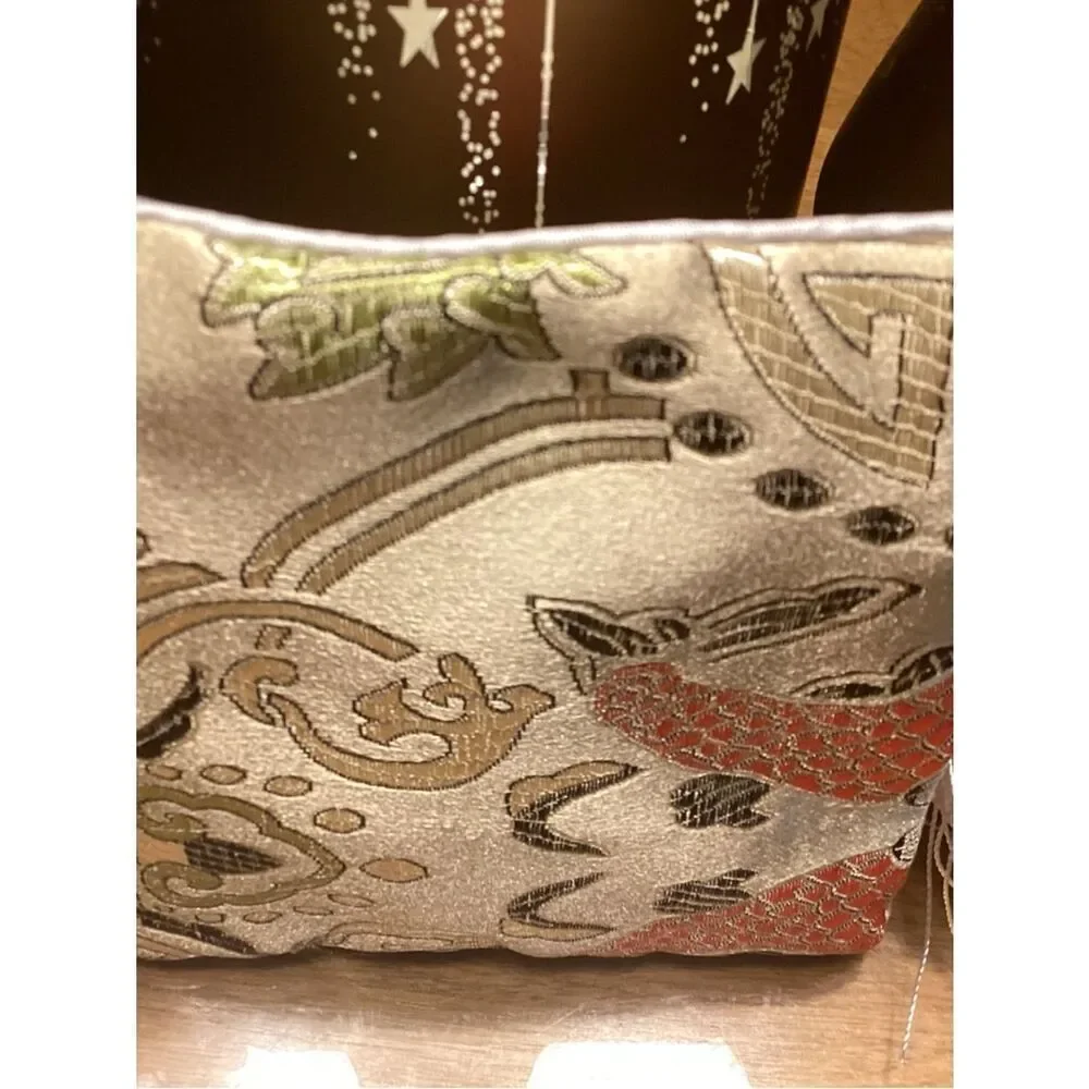 NWT. Gold Embroidered Fish Tassel Wristlet Clutch